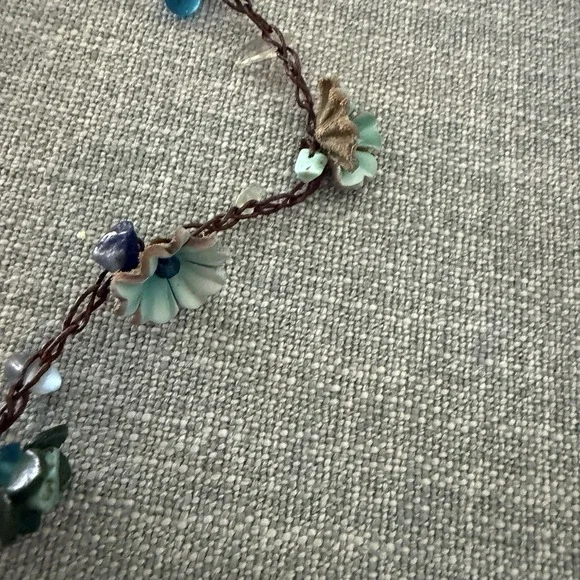 Boho Chic Turquoise Daisy Floral Mix Stone Genuine Leather Lariat Wrap Necklace - Picture 6 of 7